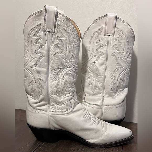 Justin White Leather Western Cowgirl Boots Womens size 7.5 - Picture 4 of 12